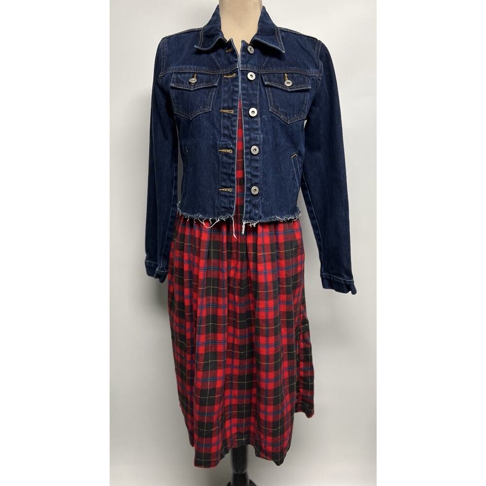 Express Jeans Womens Denim Jacket Dark Wash Medium Boho Western Grunge Indie - Picture 2 of 9